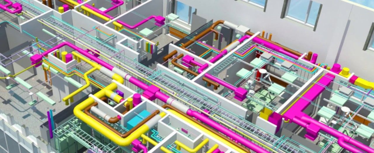Model BIM d'instal·lacions d'un edifici amb canonades i conductes